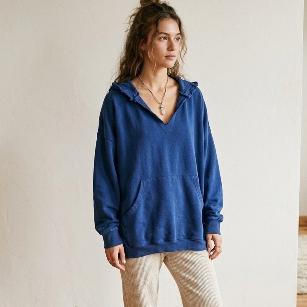 Free People Movement Best Of Hoodie Womens Medium Atlantic Blue Sweatshirt FLAWS